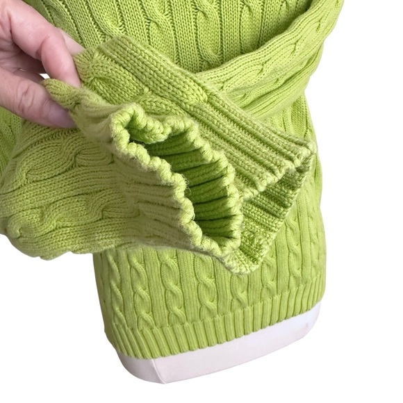 RALPH LAUREN Lime Green Cable Knit Cotton Sweater Women’s Preppy Pullover Size M - Picture 7 of 12